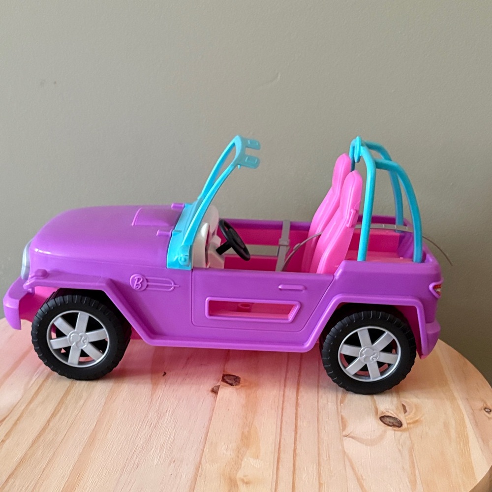 Barbie Pink and Purple Convertible Toy Jeep with Teal Roll Bars